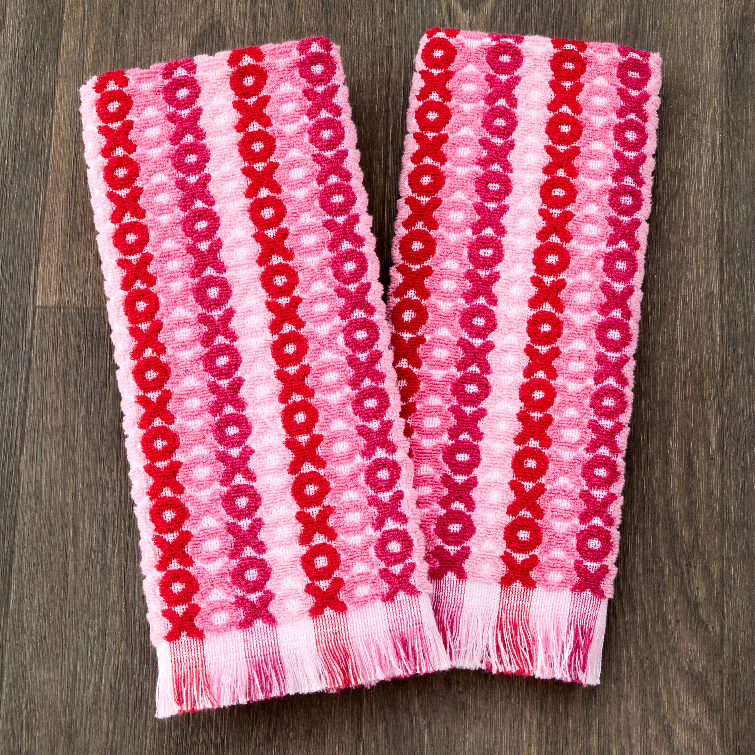 XOXO Jacquard 2-Piece Hand Towel Set, Pink