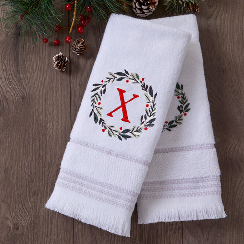 Wreath Monogram “X" 2-Piece Hand Towel Set, White