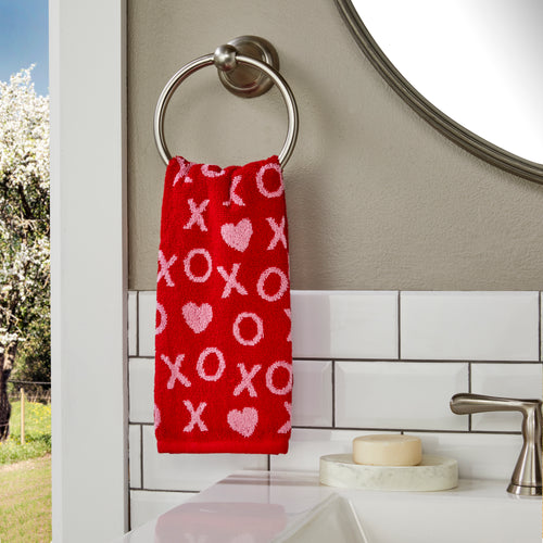 XOXO Jacquard 2-Piece Hand Towel Set, Red/Pink