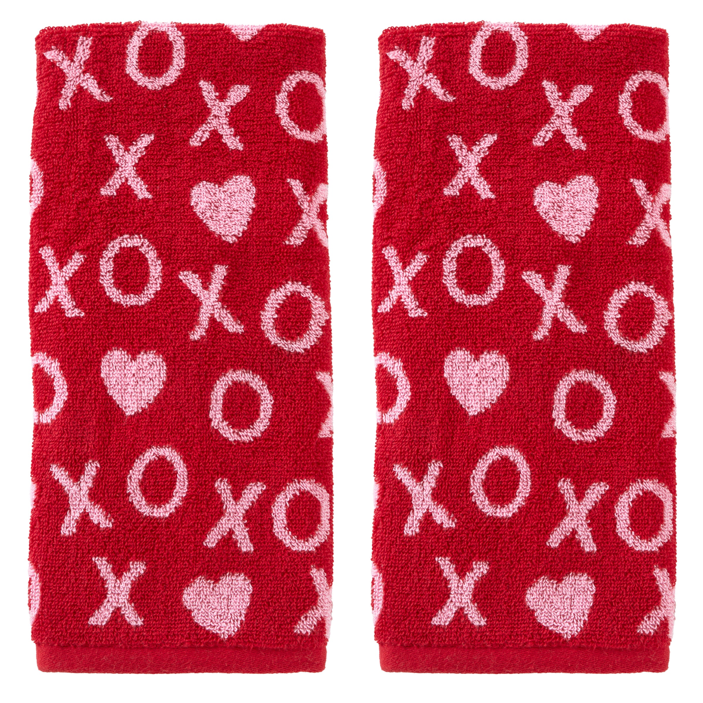 XOXO Jacquard 2-Piece Hand Towel Set, Red/Pink