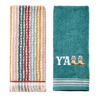Y'all 2-Piece Hand Towel Set, Teal/Multi