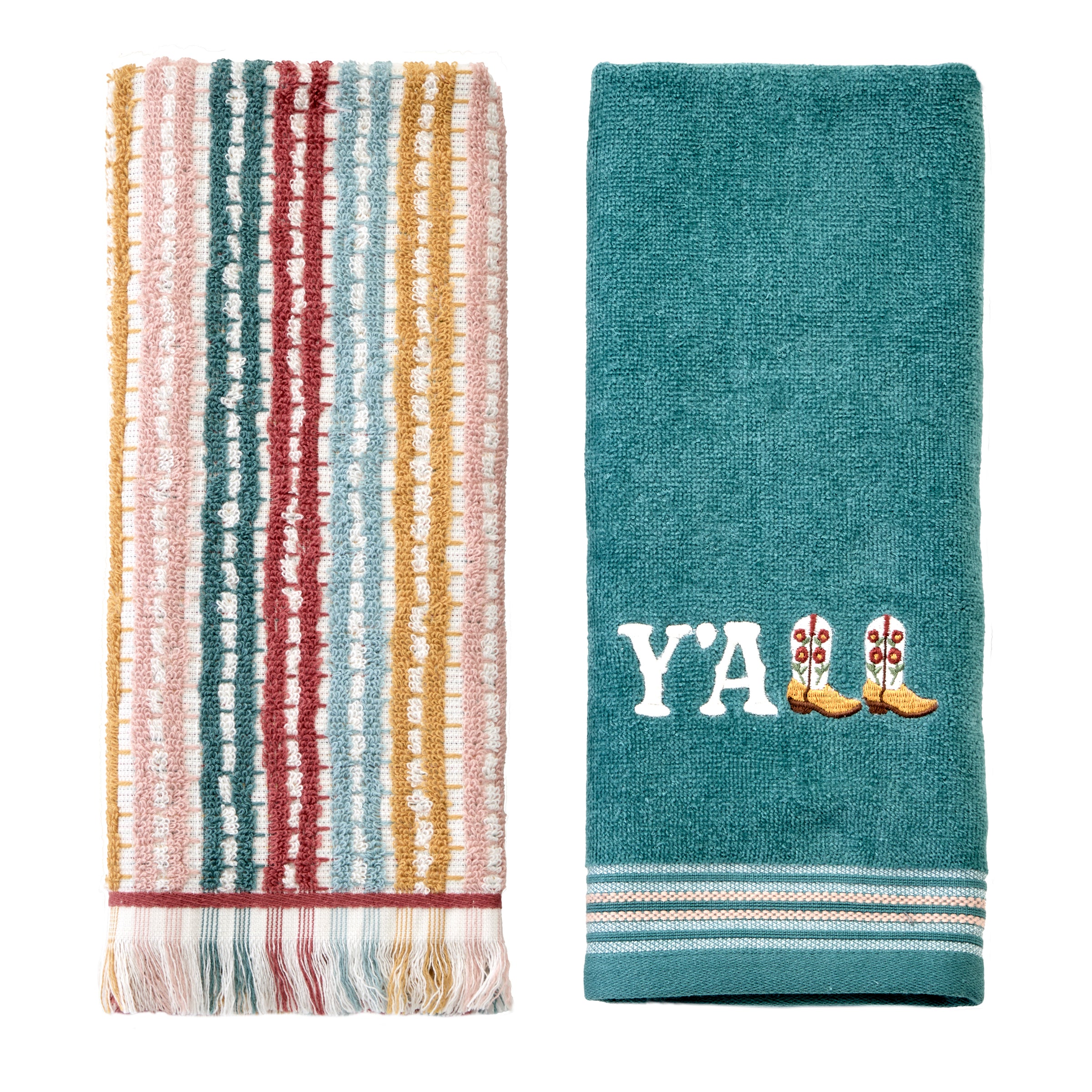 Y'all 2-Piece Hand Towel Set, Teal/Multi