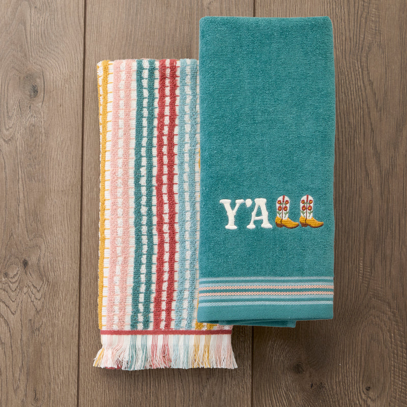 Y'all 2-Piece Hand Towel Set, Teal/Multi