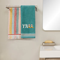 Y'all 2-Piece Hand Towel Set, Teal/Multi