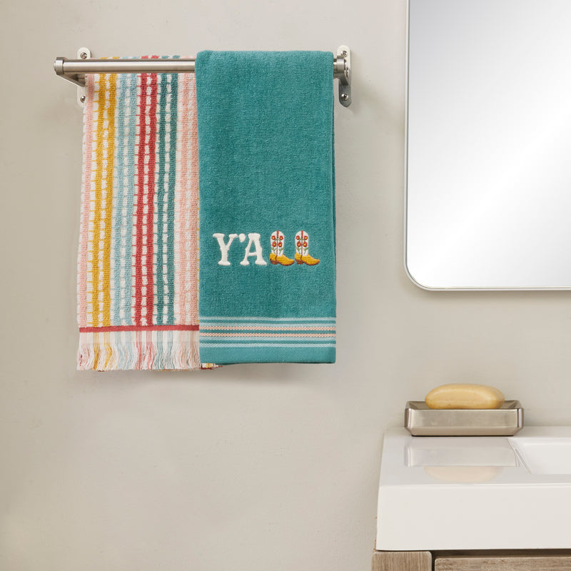 Y'all 2-Piece Hand Towel Set, Teal/Multi