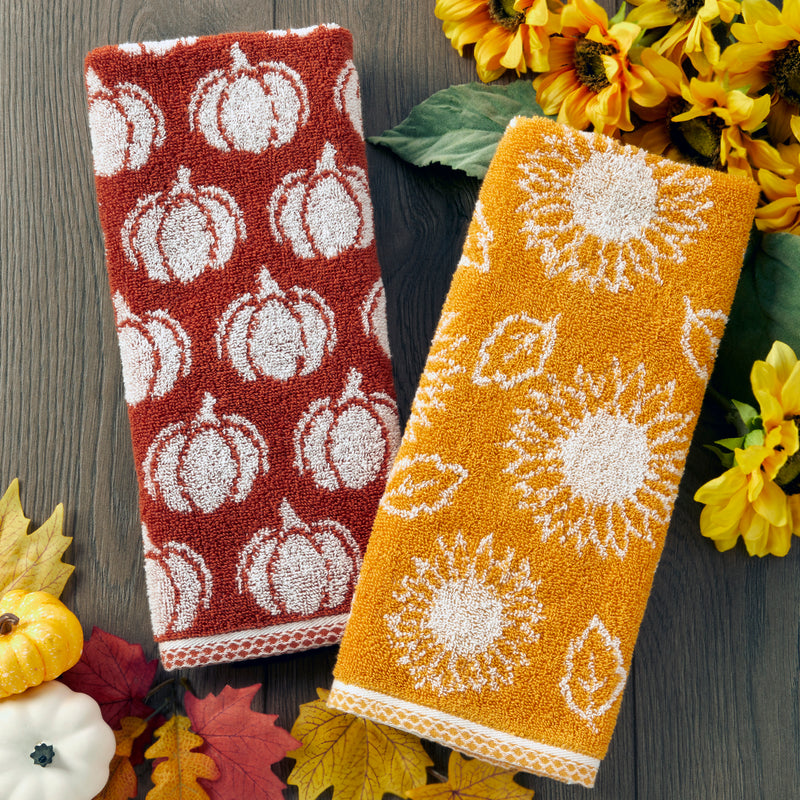 Pumpkin Jacquard 2-Piece Hand Towel Set, Spice