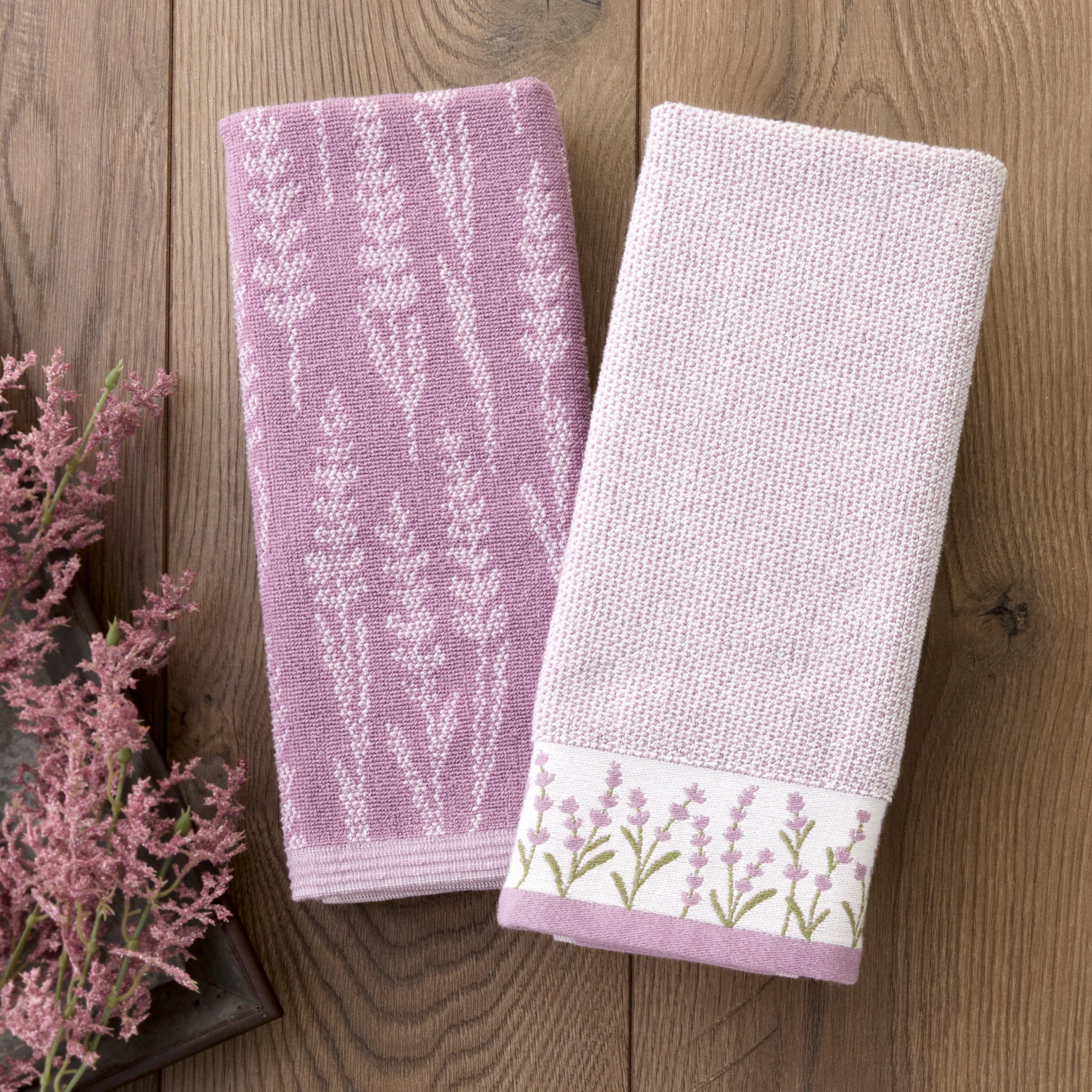 Lavender Border 2-Piece Hand Towel Set, Purple