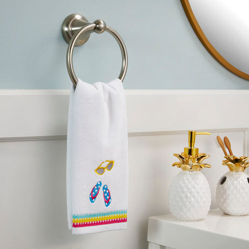 Beach Gear Hand Towel, White, LIfestyle, hanging on towel ring