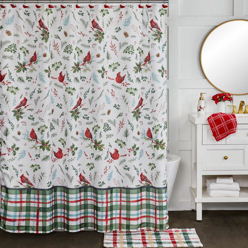 Berry Cardinal Shower Curtain & Hook Set, White Multi, Lifestyle