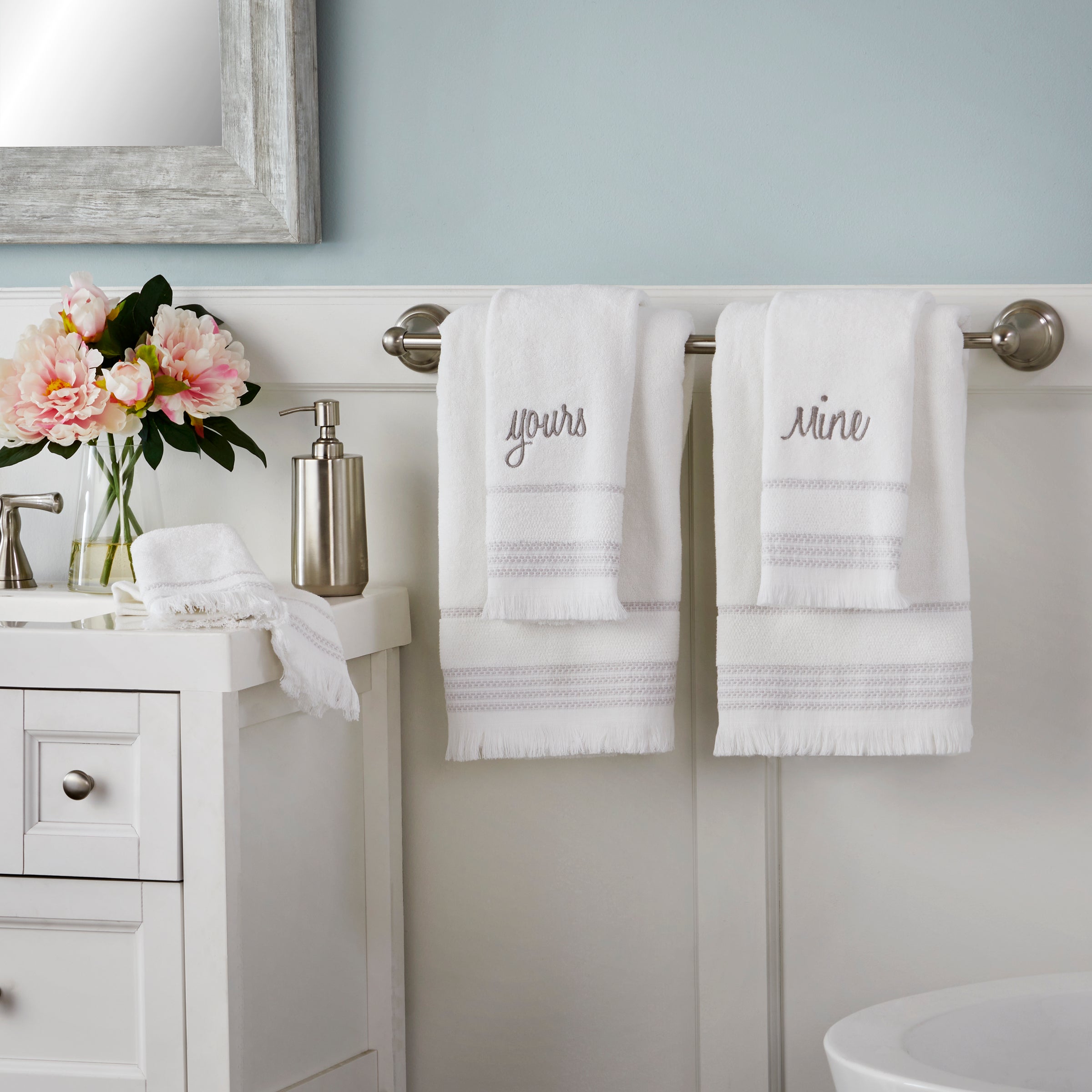 Casual Mine & Yours 2-Piece Cotton Hand Towel Set, White