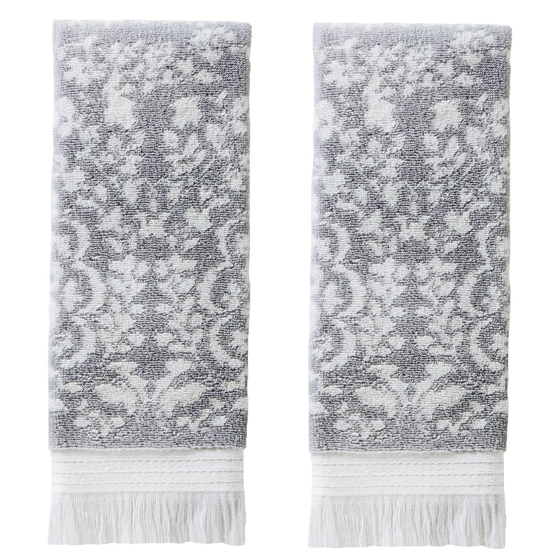 Carrick Medallion 2-Piece Turkish Cotton Hand Towel Set, Gray