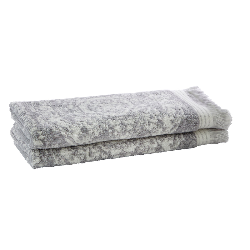 Carrick Medallion 2-piece Hand Towel Set, Gray, stack