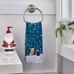 Cat & Dog  Hand Towel, Teal, Lifestyle, displayed on towel ring