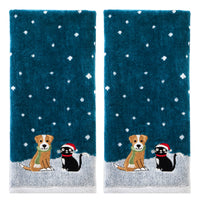 Cat & Dog 2-Piece Hand Towel Set, Teal