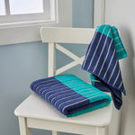 Colorblock Stripes 2-Piece Hand Towel Set, Teal/Blue