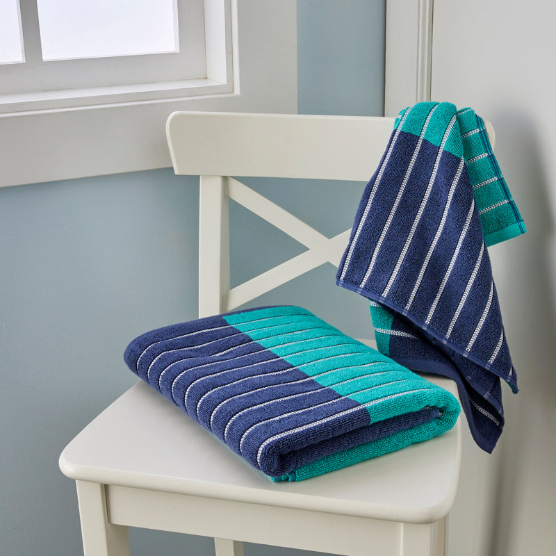 Colorblock Stripes Bath Towel, Teal/Blue