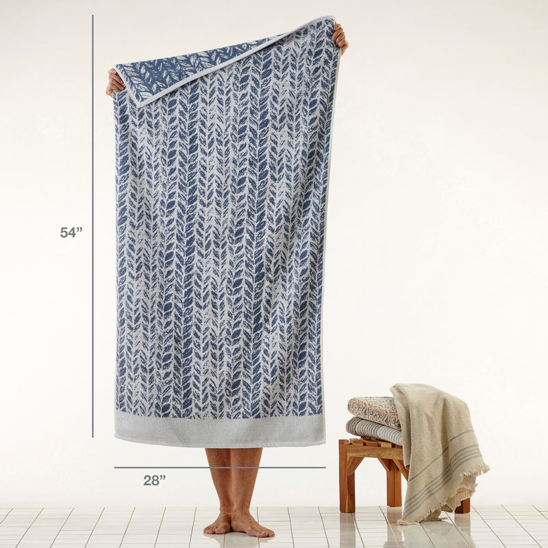 Distressed Leaves Bath Towel, Denim,  size info