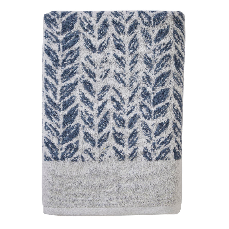 Distressed Leaves Bath Towel, Denim