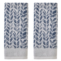 Distressed Leaves Hand Towel Set, Denim