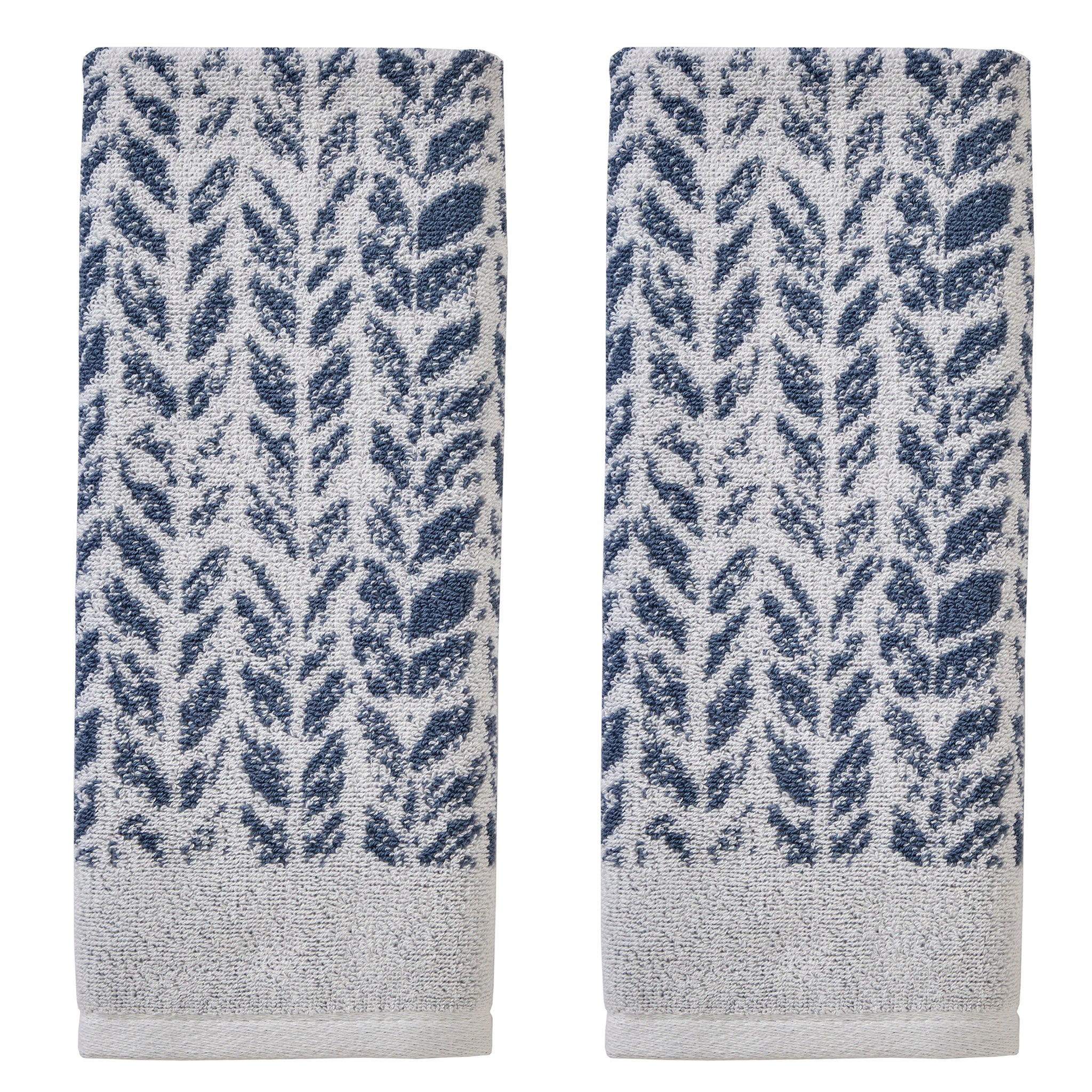 Distressed Leaves Hand Towel Set, Denim