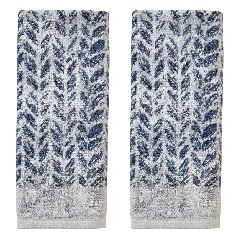 Distressed Leaves Hand Towel Set, Denim