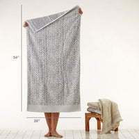 Distressed Leaves Bath Towel, Gray, size info
