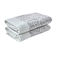 Distressed Leaves Bath Towel, Gray, Stack