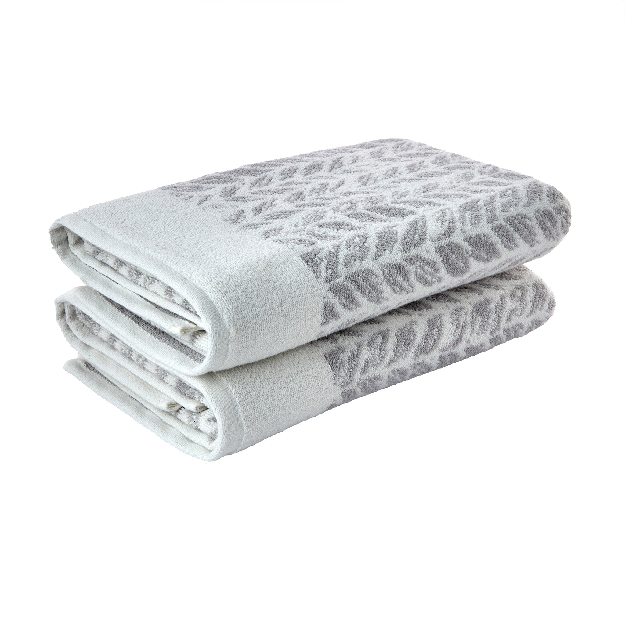 Distressed Leaves Bath Towel, Gray, Stack