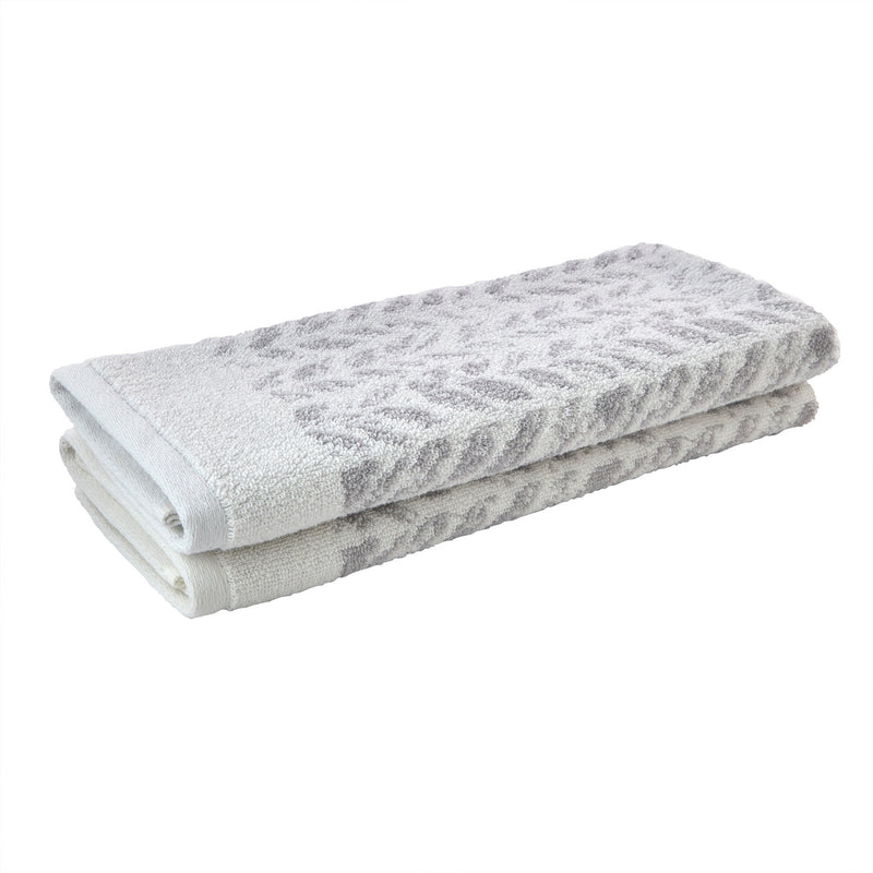 Distressed Leaves Hand Towel Set, Gray, Stack