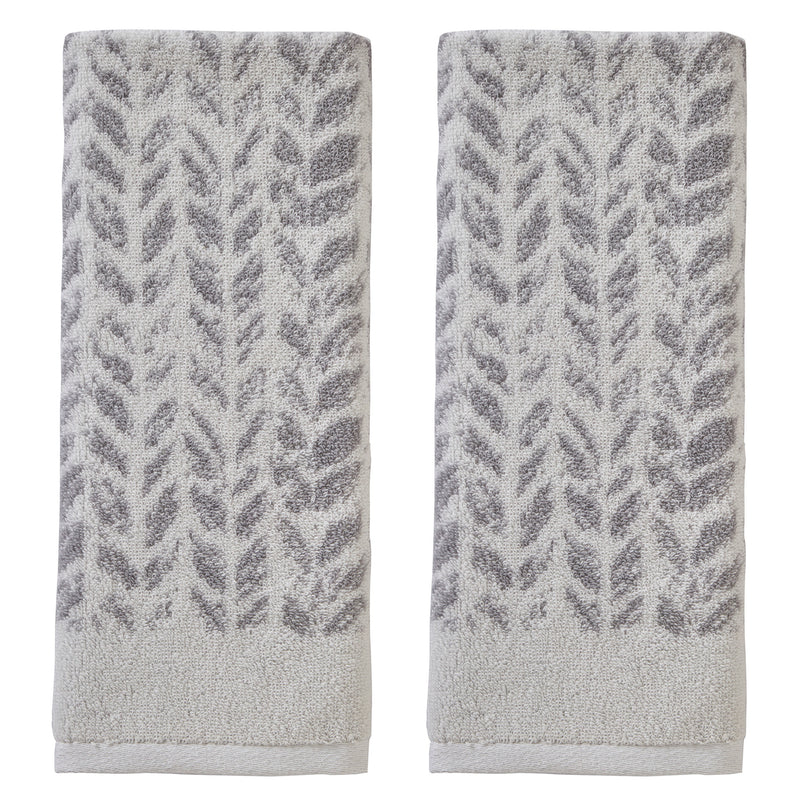 Distressed Leaves Hand Towel Set, GrayDistressed Leaves Hand Towel Set, Gray