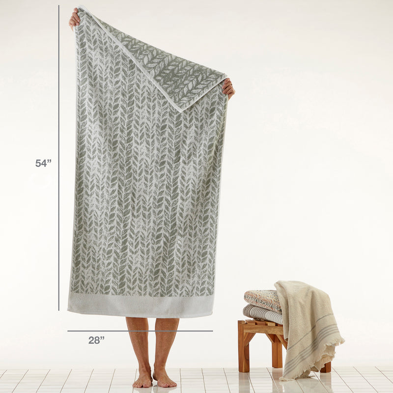 Distressed Leaves Bath Towel, Sage, size info