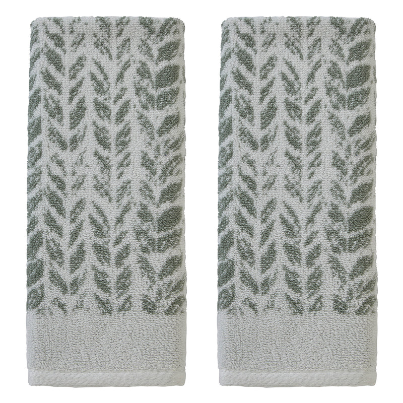 Distressed Leaves Hand Towel Set, Sage
