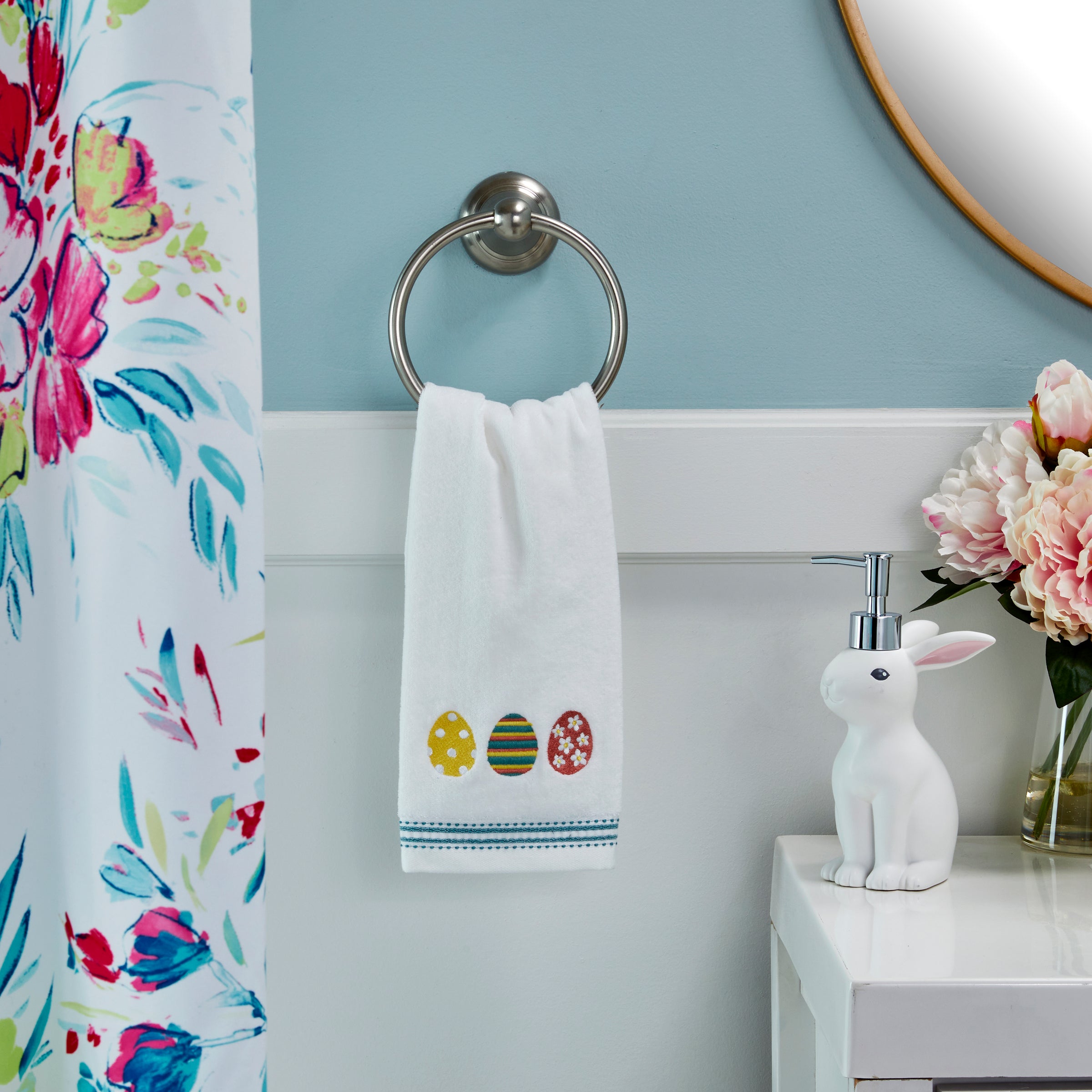 Easter Egg Line 2-Piece Hand Towel Set, White