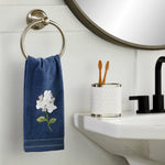 Farm Hydrangea Hand Towel, Blue, Lifestyle, hanging from towel ring