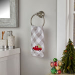 Farm Truck Hand Towel, Gray, Lifestyle, displayed on towel ring