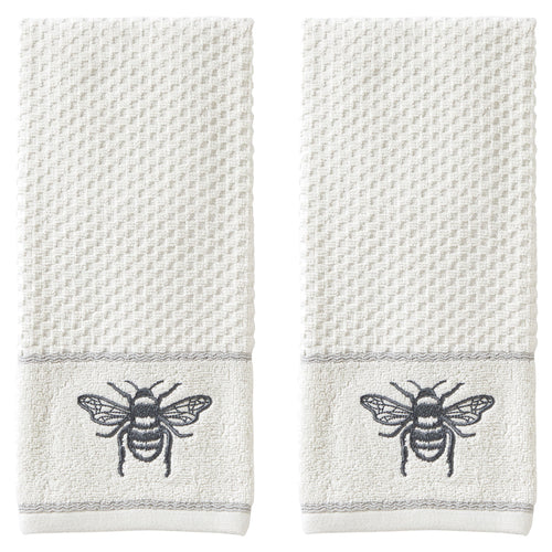 Farmhouse Bee 2-piece Hand Towel Set, White