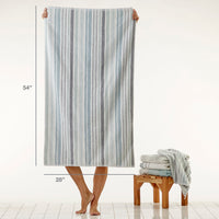 Farmhouse Stripe Bath Towel, Aqua Multi, with size info