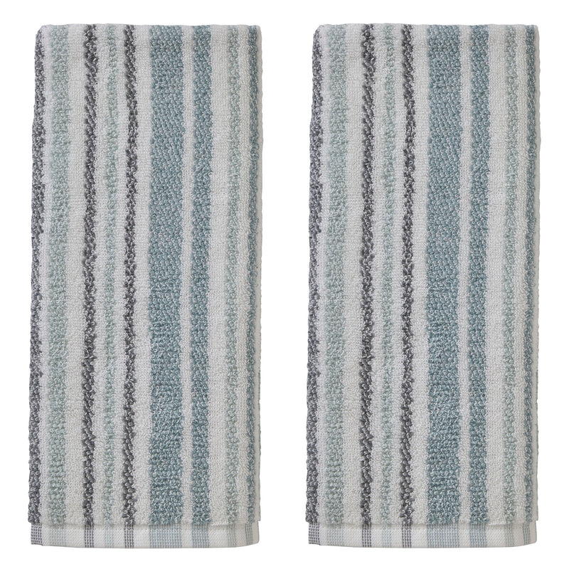 Farmhouse Stripe 2-piece Hand Towel Set, Aqua Multi