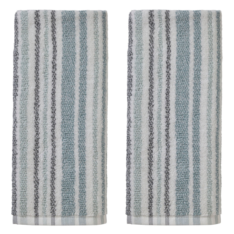 Farmhouse Stripe 2-piece Hand Towel Set, Aqua Multi