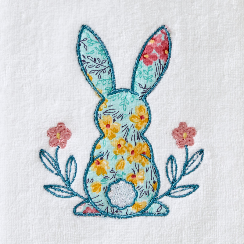 Floral Bunny 2-Piece Hand Towel Set, White