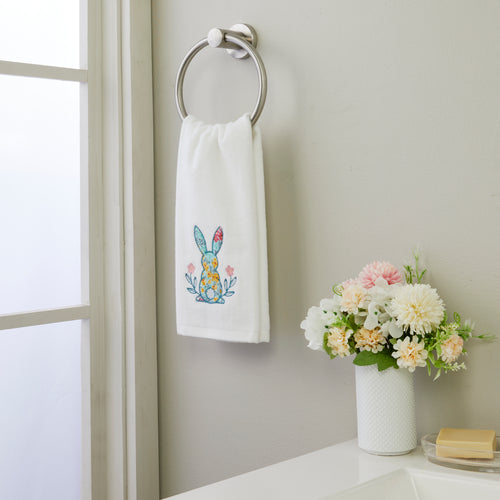Floral Bunny 2-Piece Hand Towel Set, White