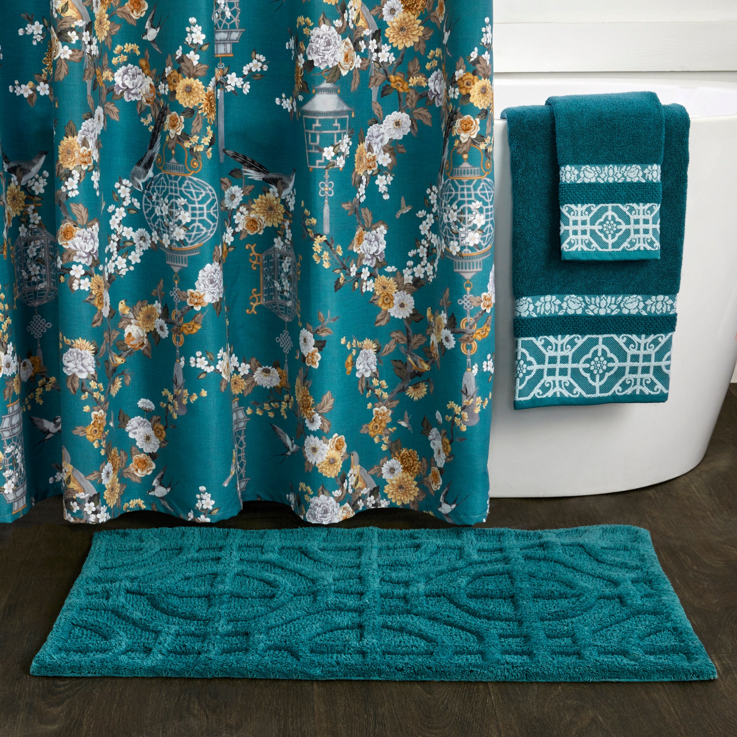 Vern Yip by SKL Home Floral Lanterns Fabric Shower Curtain, Teal