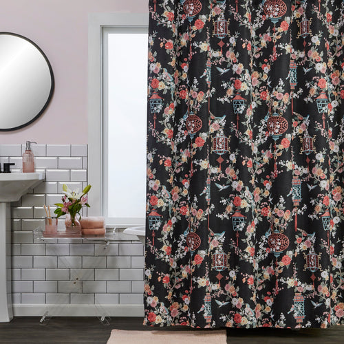 Vern Yip by SKL Home Floral Lanterns Fabric Shower Curtain, Black
