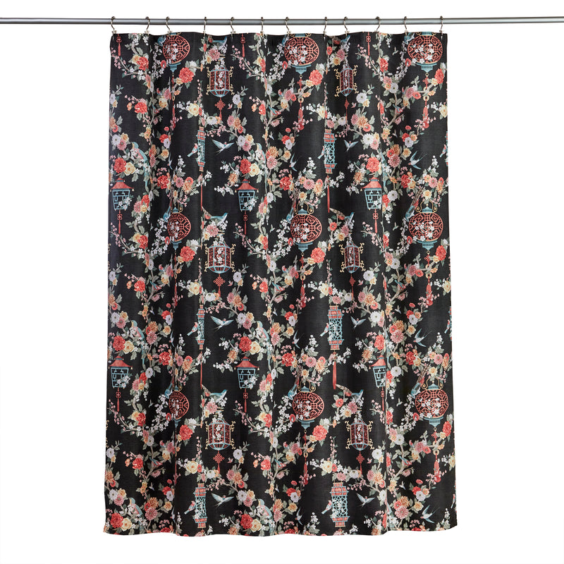 Vern Yip by SKL Home Floral Lanterns Fabric Shower Curtain, Black