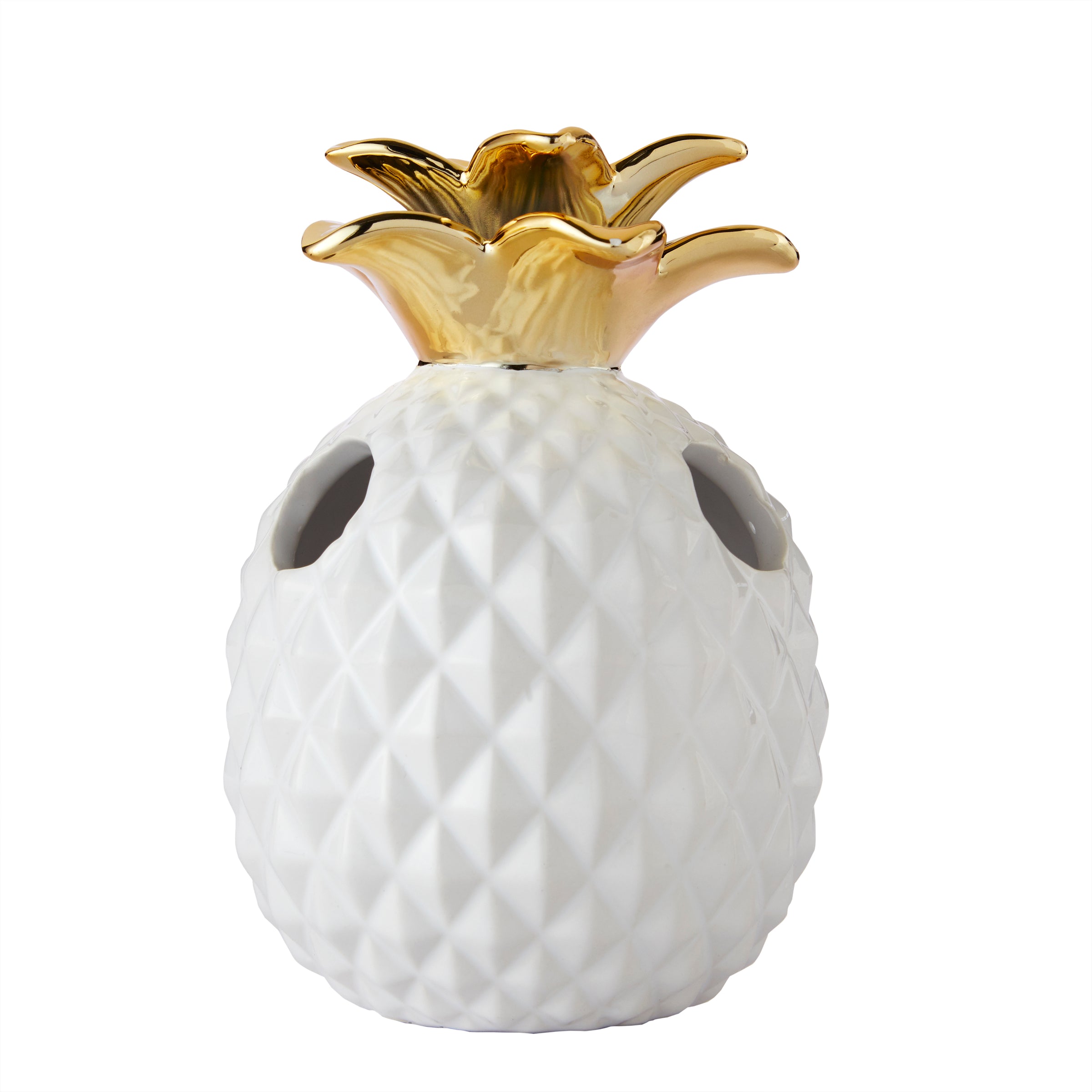 Gilded Pineapple Toothbrush Holder, White/Gold