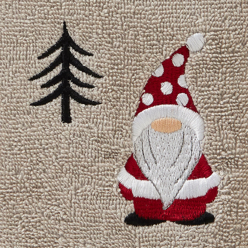 Gnome Holiday 2-Piece Hand Towel, Neutral/Red, detail