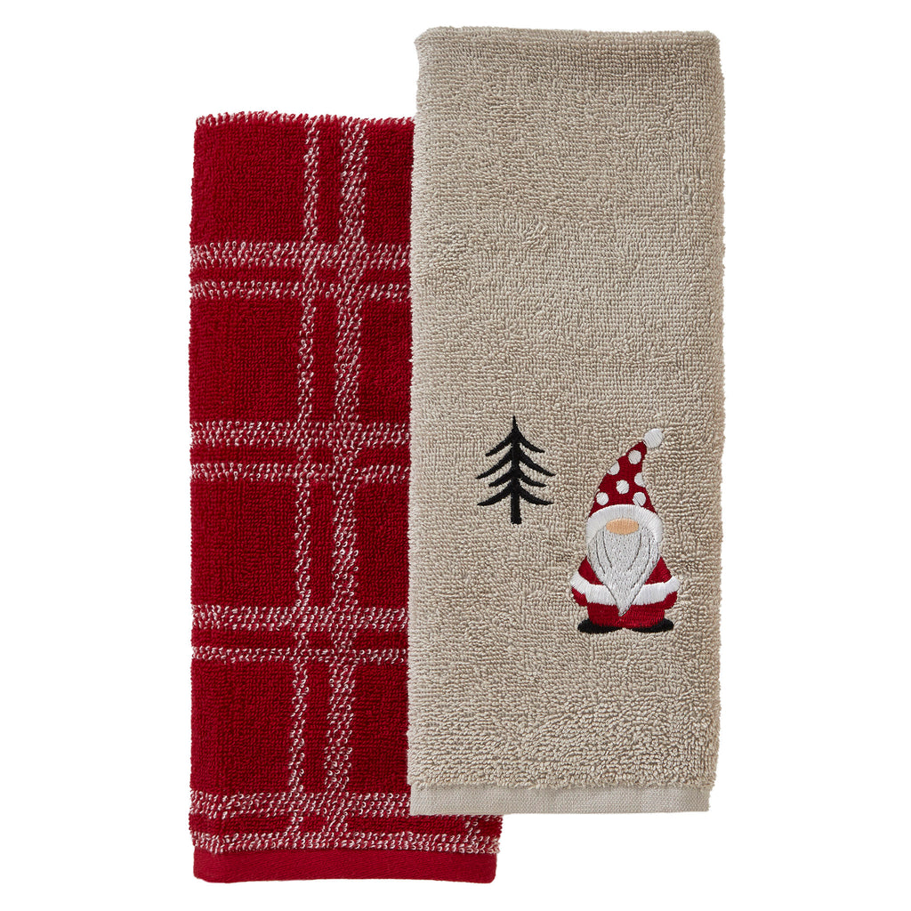 Vtg Lot of 2 RED & GREEN Terry Cloth Christmas Hand Towels Santa Head Xmas  Bell