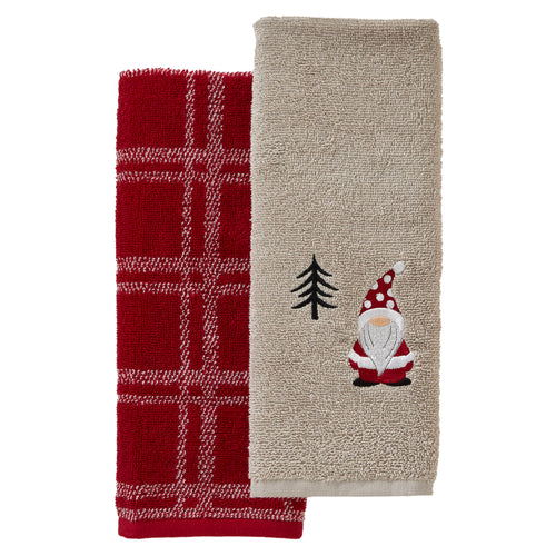 Gnome Holiday 2-Piece Hand Towel Set, Neutral/Red