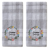 Happy Spring Wreath 2-Piece Hand Towel Set, Gray/White