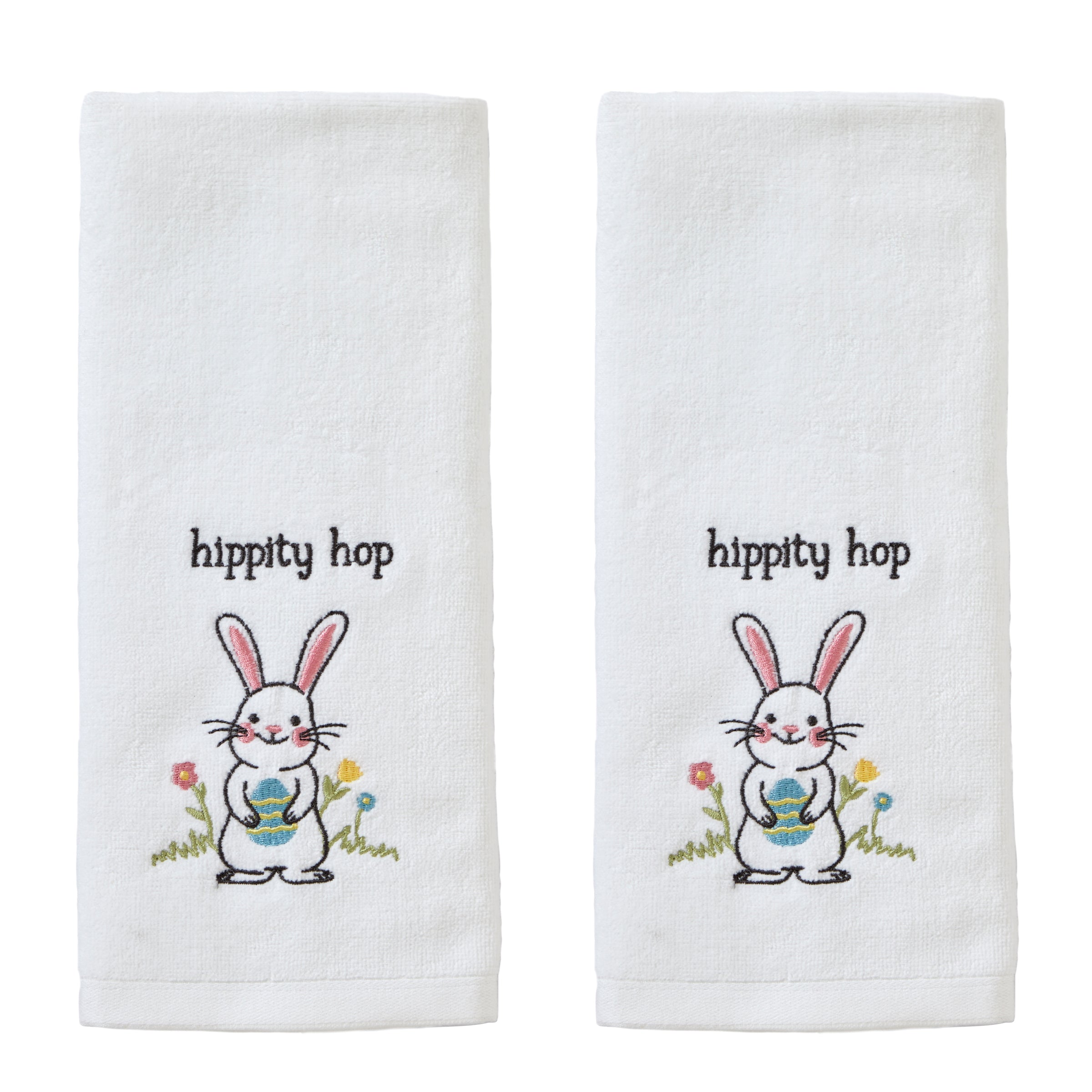 Hippity Hop 2-Piece Hand Towel Set, White